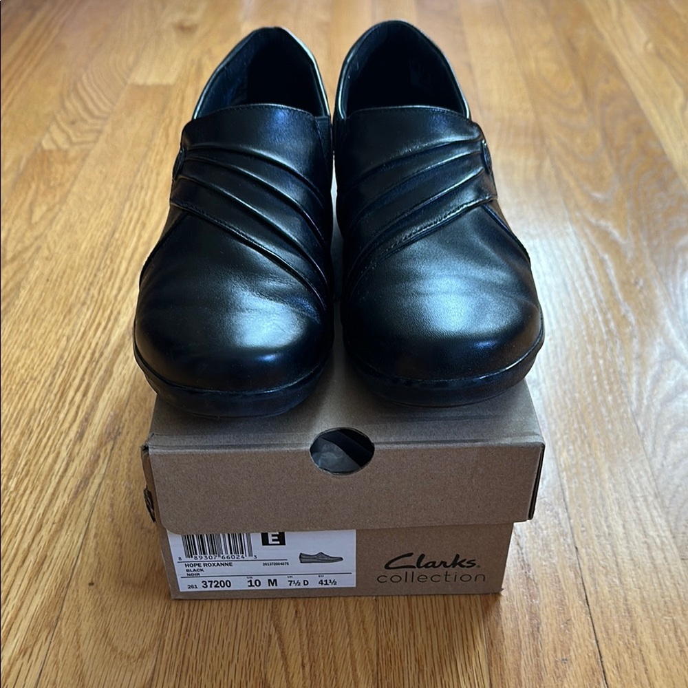Clarks Black Leather Slip-On Shoes
